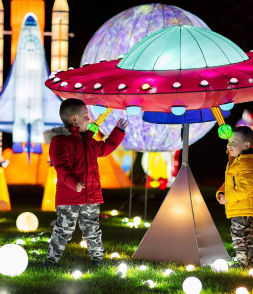 Children enjoy colourful lantern display at Dublin's light festival.