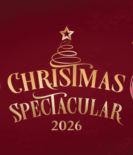 Festive Christmas decoration with baubles and "Christmas Spectacular 2026" text.